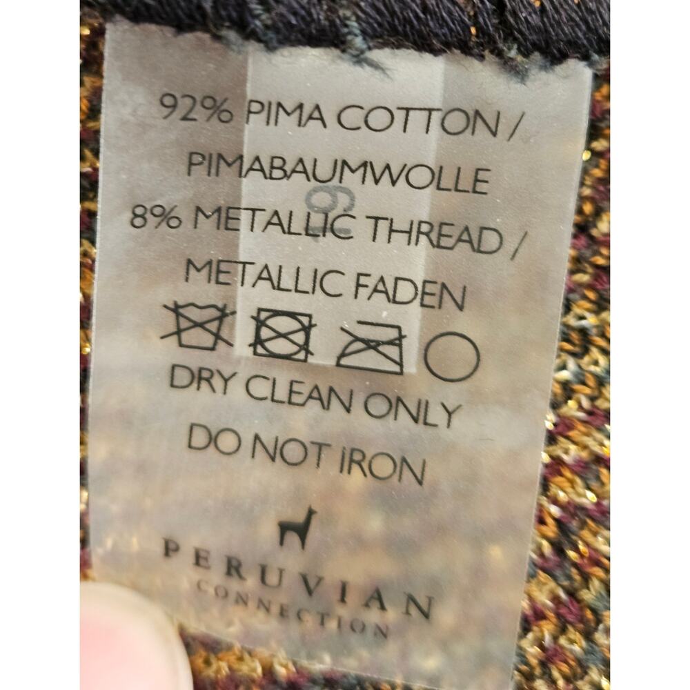 Peruvian Connection Pima Cotton Metallic Jacquard Knit Midi Skirt Large - Picture 4 of 7
